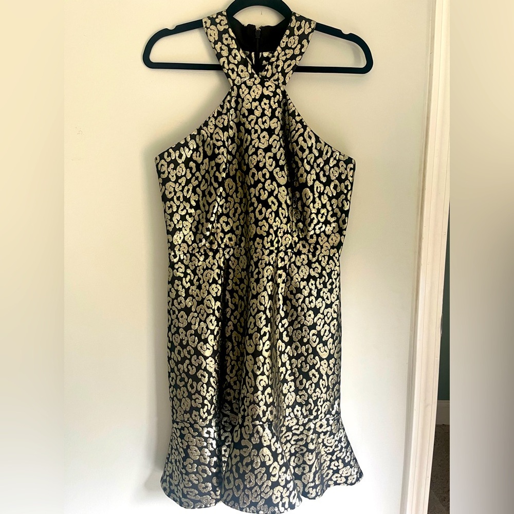 Slate & Willow Black and Gold Halter Dress